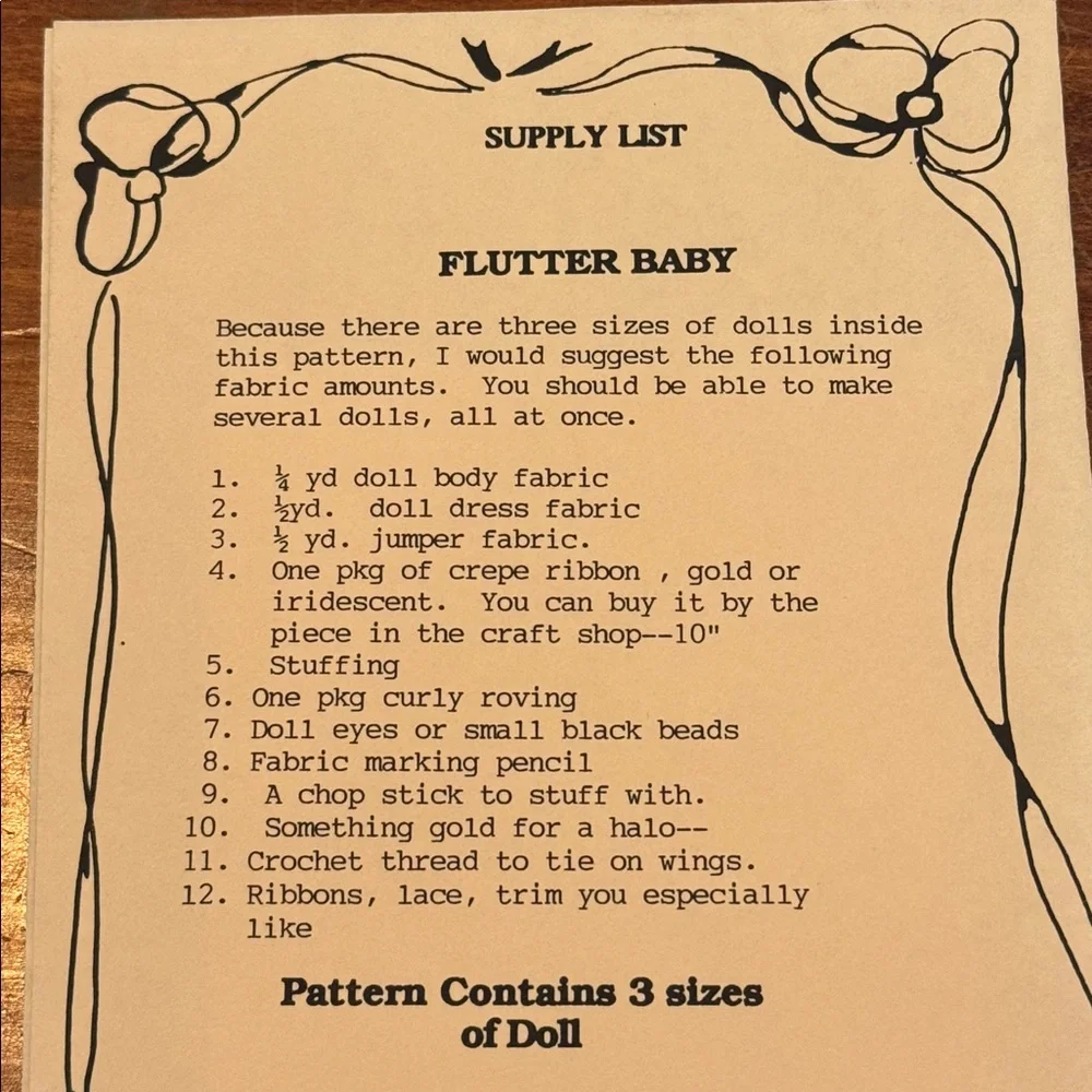 NEW Peddlers of Danville Craft Pattern 3 Sizes Flutter Baby Dolls Small Med L